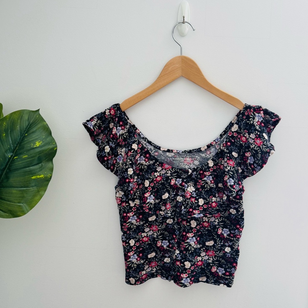 AMERICAN EAGLE | Babydoll Flutter Sleeve Button Up Short Sleeve Blouse Size XS